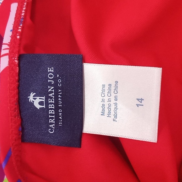 Sold! Caribbean Joe Tropical Print One Piece Swimsuit Red‎ 14 NWOT - Picture 10 of 13